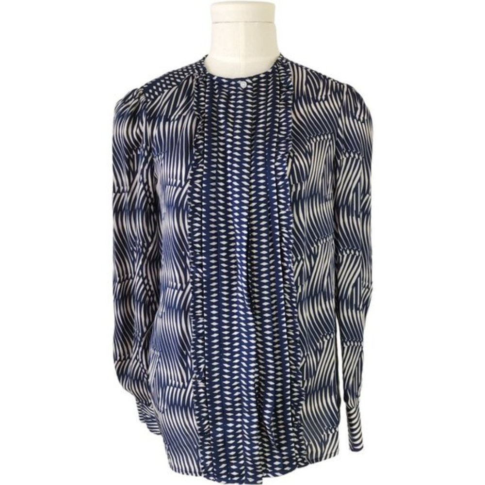 REISS blue and white long sleeve blouse - Picture 2 of 12